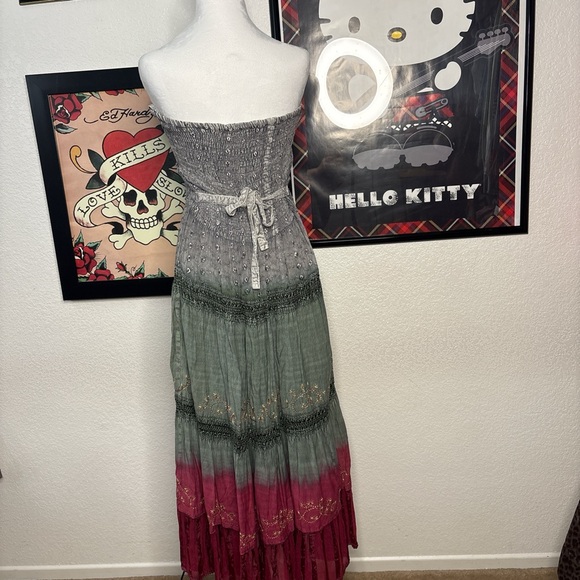 Multicolor Boho Maxi Dress w/ Ruffle Bottom - Picture 2 of 7